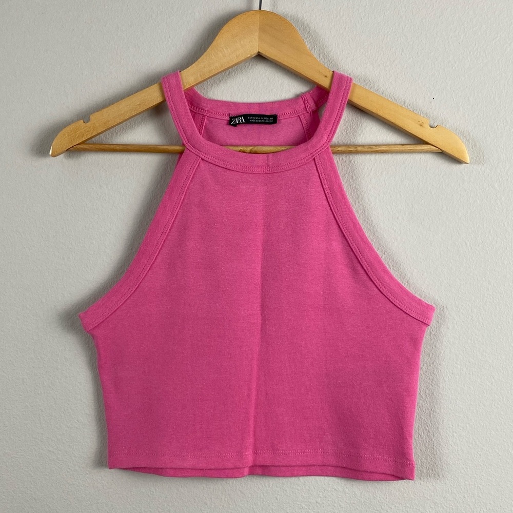 Zara Halter Neck Crop Top/Tank Top | Pink